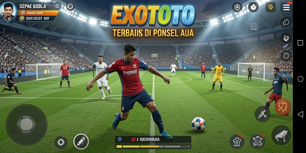 Tangkapan layar gameplay <strong>EXOTOTO</strong> menampilkan aksi sepak bola yang mendebarkan.