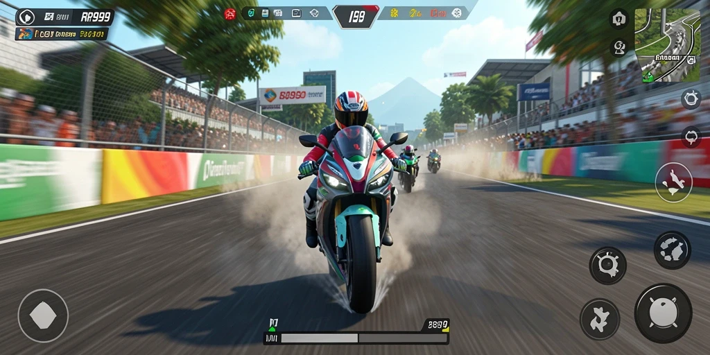 Gameplay mendebarkan dalam balapan motor dengan grafis yang menakjubkan.